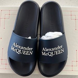 Alexander McQueen logo pool slides brand new